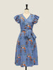 50'S WRAP DRESS - WILLOW ROSES BLUE